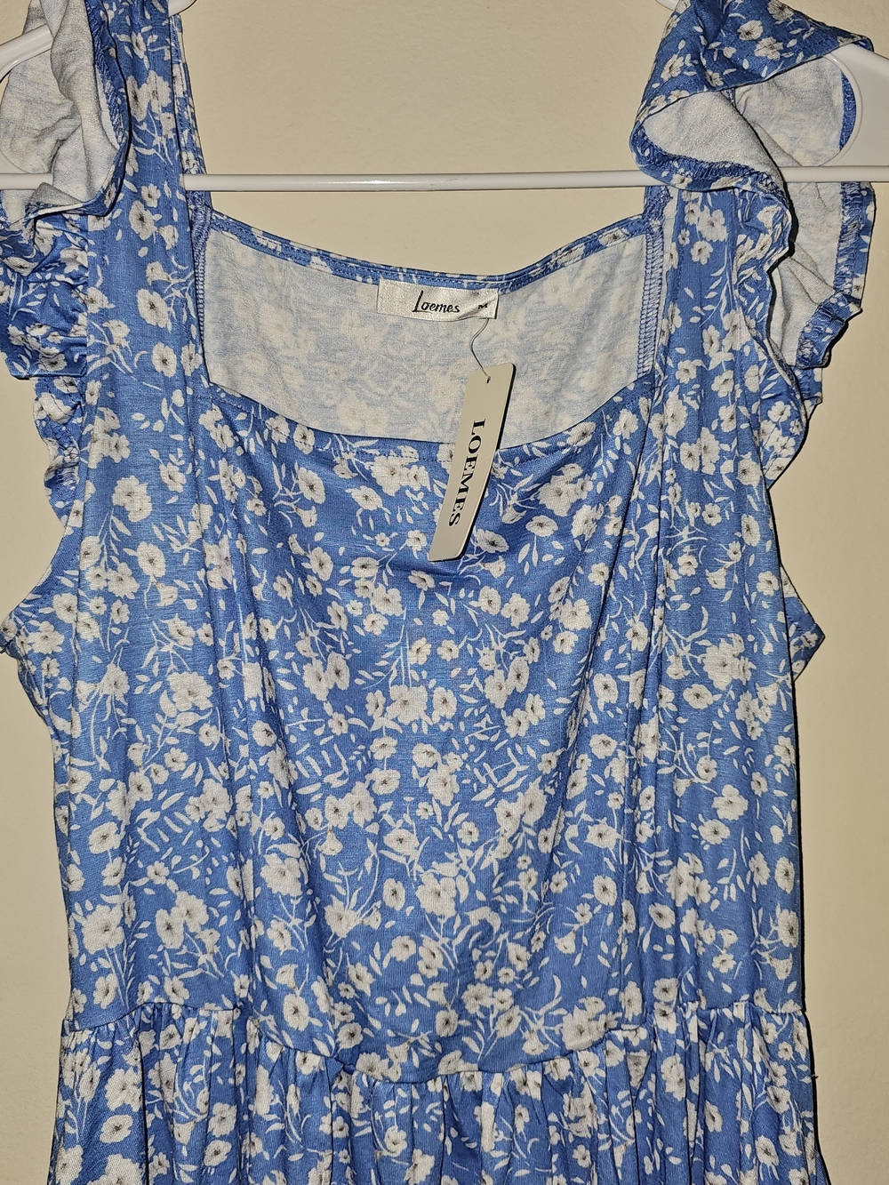 Love Blue Floral Ruffle-Shoulder Tunic Dress